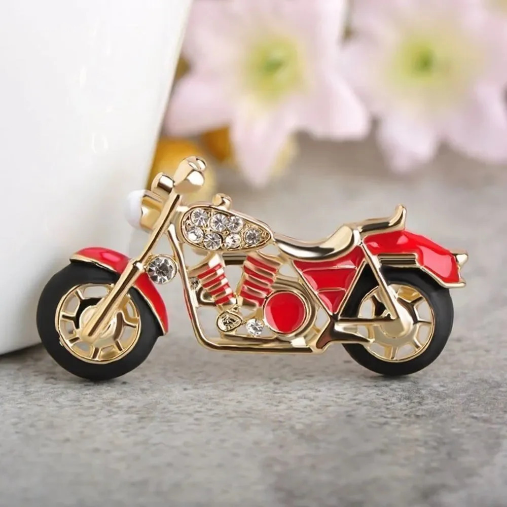 Vq Crystals Red Enamel Motorcycle Brooch 19$